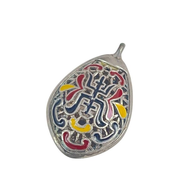 Vintage Chinese Enamel Pendant Silver Tone Double Happiness Symbol Teardrop Char - Picture 3 of 6